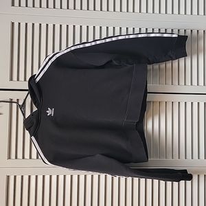 ADIDAS Crop Sweatshirt Hoodie Black/White 3 striped sz 8